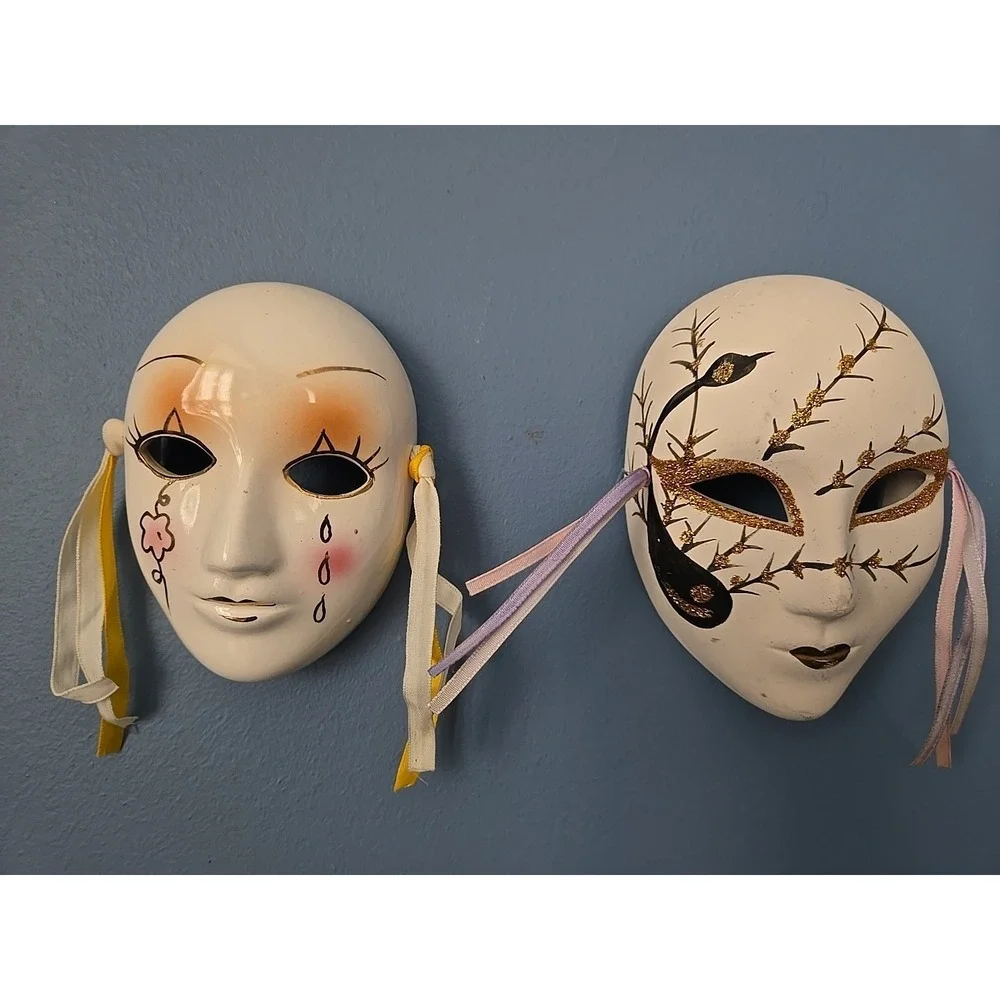 Ceramic Porcelaine Handpainted Face Mask Mardi Gras Venetian Wall‎ Decor Orleans